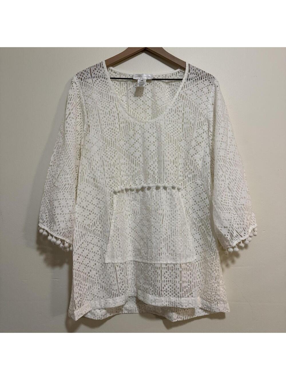 Vintage Coreylynncalter White Hippie Bohemian Swimsuit Cover with Fromt Pocket M